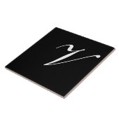 V Initiaal Wit op Zwart Tegeltje (Zijkant)