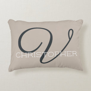 V Initiele Calligrafie Naam Taupe Tane Neutraal Ch Accent Kussen