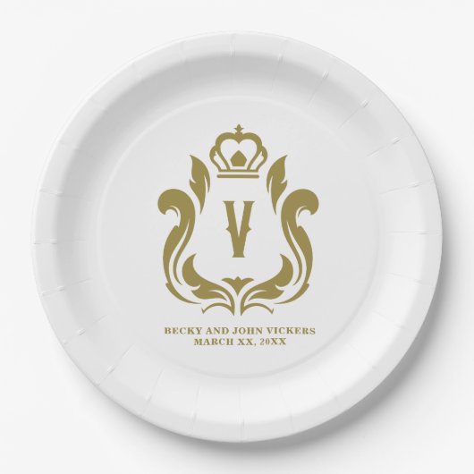 V Initiële Gouden Crest Papieren Bordje (Voorkant)