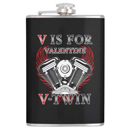 V is for Valentine, V-Twin Motorcycle. Biker Heupfles (Voorkant)