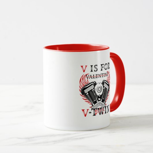 V is for Valentine, V-Twin Motorcycle. Biker Mok (Voorkant rechts)