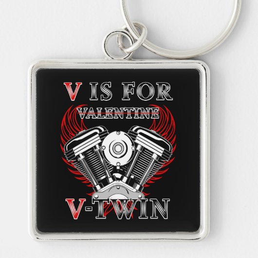 V is for Valentine, V-Twin Motorcycle. Biker Sleutelhanger (Voorkant)