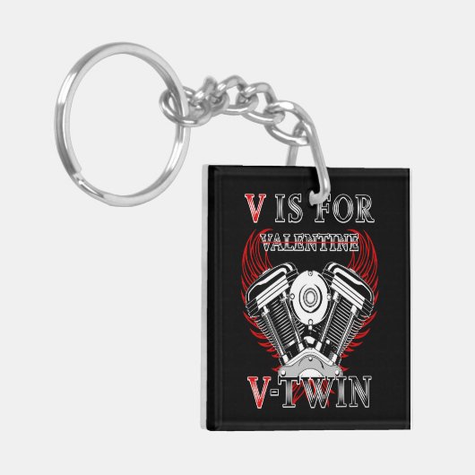 V is for Valentine, V-Twin Motorcycle. Biker Sleutelhanger (Voorkant Links)