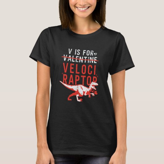 V is for Velociraptor Boys Dino Valentines Day T-shirt (Voorkant)