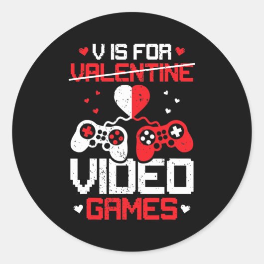 V Is For Video Games Boy Men Funny Valentines Day Ronde Sticker (Voorkant)