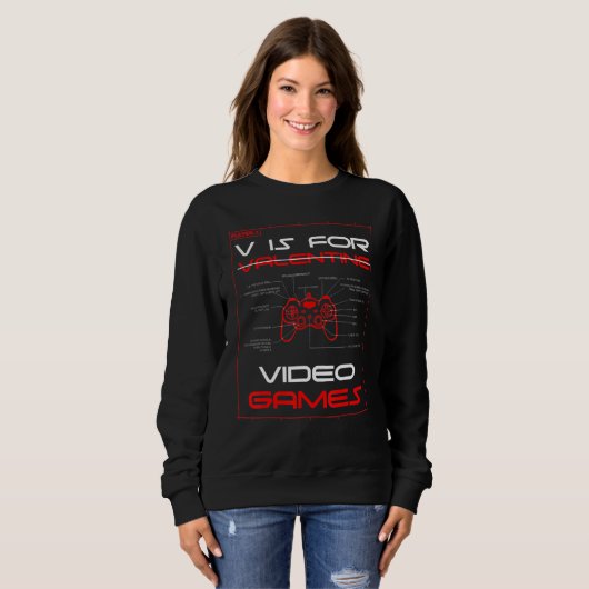 V Is For Video Games Funny Valentines Day Controll Trui (Voorkant volledig)