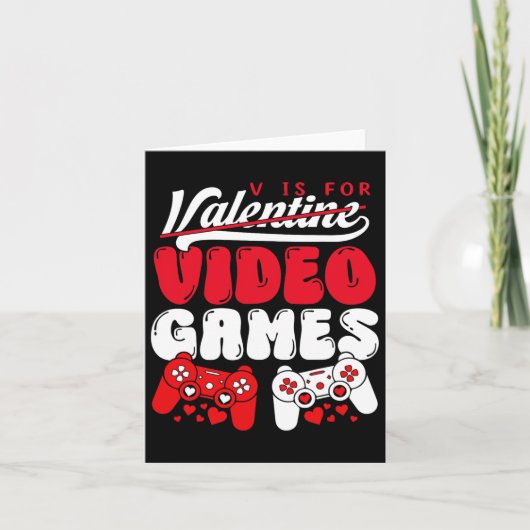 V Is For Video Games Funny Valentines Day Gamer Bo Kaart (Voorkant)