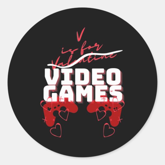 V Is For Video Games Funny Valentines Day Gamer Ronde Sticker (Voorkant)