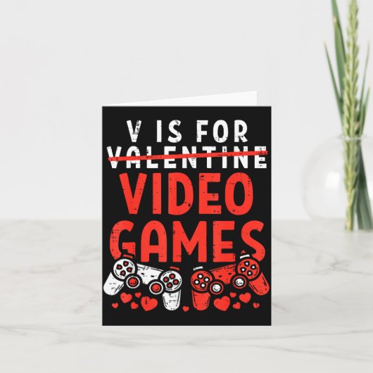 V Is For Video Games Funny Valentines Gamer Boy Me Kaart (Voorkant)