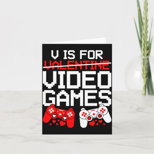 V Is For Video Games Funny Valentines Gamer Love Kaart (Voorkant)