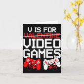 V Is For Video Games Funny Valentines Gamer Love Kaart (Gele Bloem)