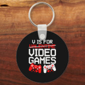 V Is For Video Games Funny Valentines Gamer Love  Sleutelhanger (Voorkant)