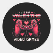 V Is For Video Games Valentine Gamer Valentines Da Ronde Sticker (Voorkant)