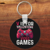 V Is For Video Games Valentine Gamer Valentines Da Sleutelhanger (Voorkant)