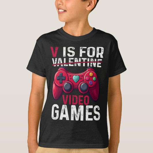 V Is For Video Games Valentine Gamer Valentines Da T-shirt (Voorkant)