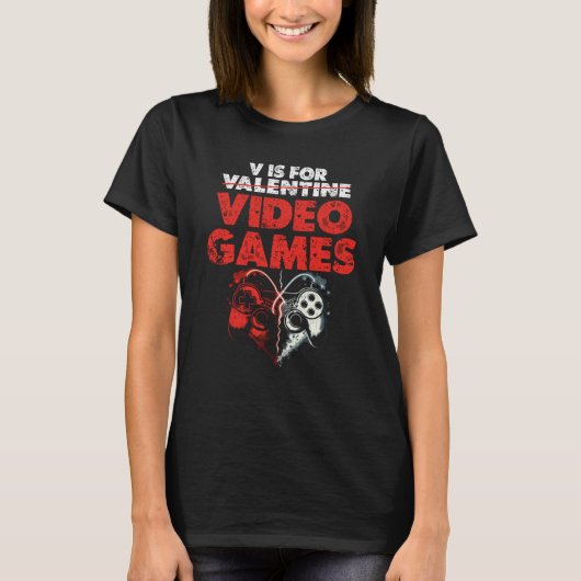 V Is For Video Games Valentines Day Gamer Boy T-shirt (Voorkant)