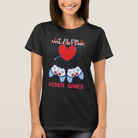 V is for Video Games Valentines Day Gamer Boys Gam T-shirt (Voorkant)