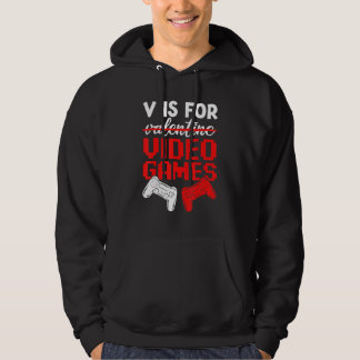 V Is For Video Games Valentines Day Gamer Boys Kid Hoodie