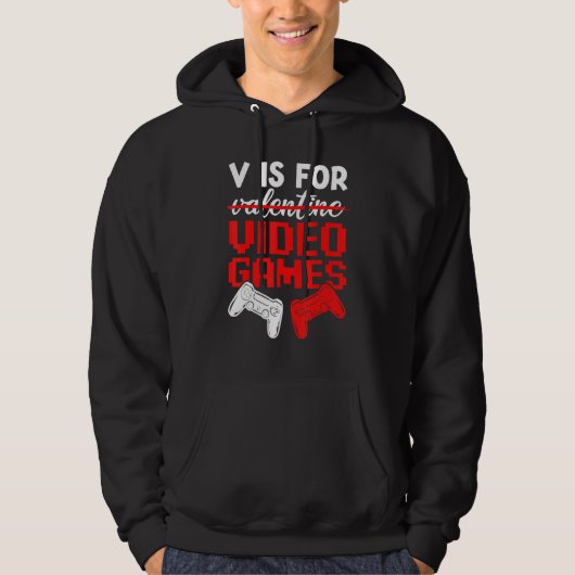 V Is For Video Games Valentines Day Gamer Boys Kid Hoodie (Voorkant)
