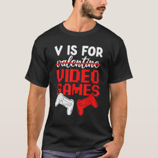 V Is For Video Games Valentines Day Gamer Boys Kid T-shirt