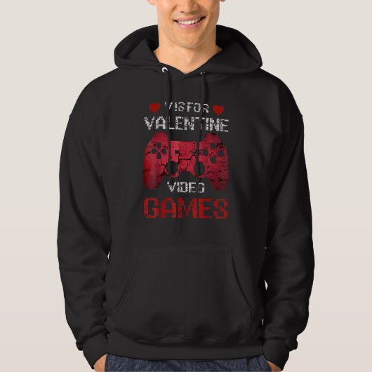 V is for Video Games Valentines Day Gamer Men Boys Hoodie (Voorkant)