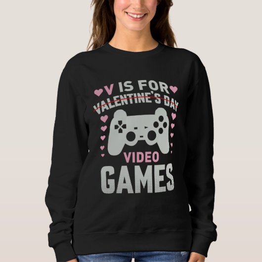 V is for Video Games Valentines Day Gamer Mens Boy Trui (Voorkant)