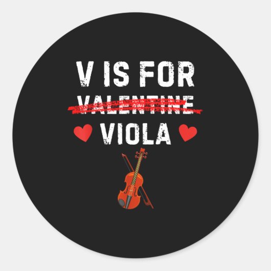V Is For Viola Funny Violist Music Valentine  Ronde Sticker (Voorkant)