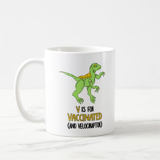 V is voor gevaccineerde en Velociraptor Koffiemok (Links)