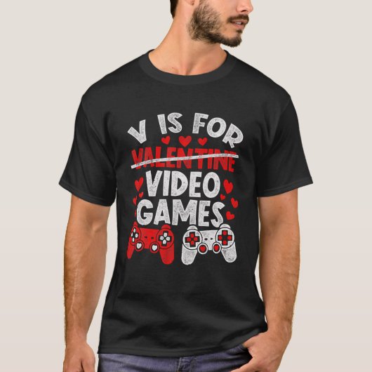 V is voor Valentijnsdag gamer Mannen Boy voor vide T-shirt (Voorkant)
