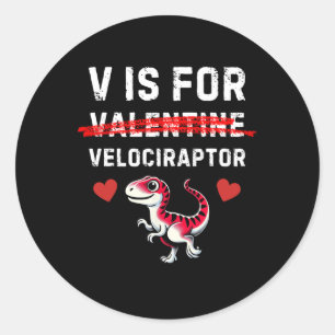 V is voor Velociraptor Roofdier Funny Dinosaur Boy Ronde Sticker