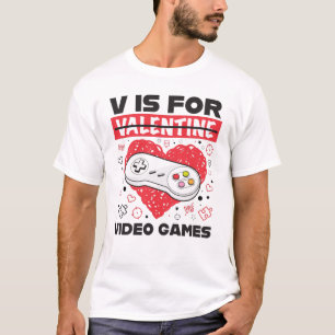 V is voor videogames Anti-Valentijnsdag T-shirt