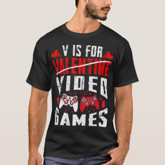 V is voor videogames Funny Gamer Boys Kinder Valen T-shirt