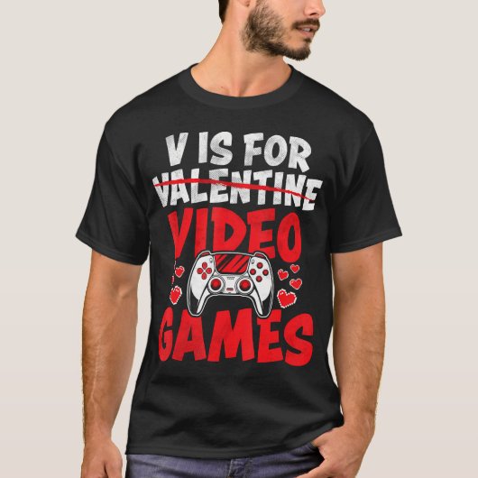 V is voor videogames Funny Gamer Boys Valentijns D T-shirt (Voorkant)