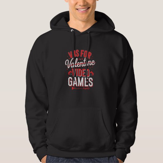 V is voor videogames Funny Valentijn Gamer Hoodie (Voorkant)