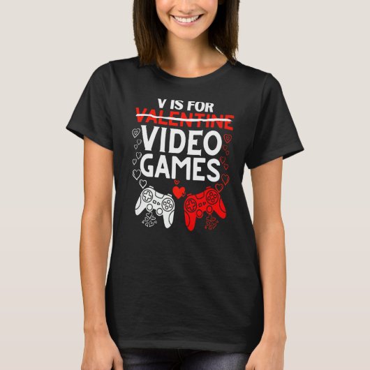 V is voor videogames Funny Valentijnsdag Boy Manne T-shirt (Voorkant)