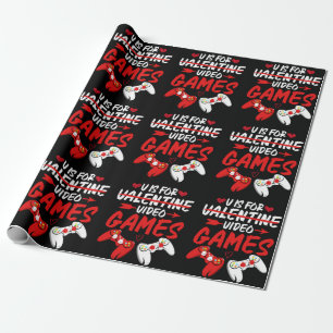 V is voor videogames Funny Valentijnsdag Gamer Cadeaupapier