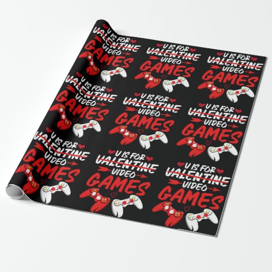 V is voor videogames Funny Valentijnsdag Gamer Cadeaupapier (Uitgerold)