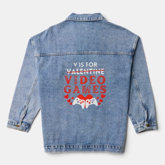 V is voor videogames Funny Valentijnsdag Gamer Denim Jacket (Achterkant)