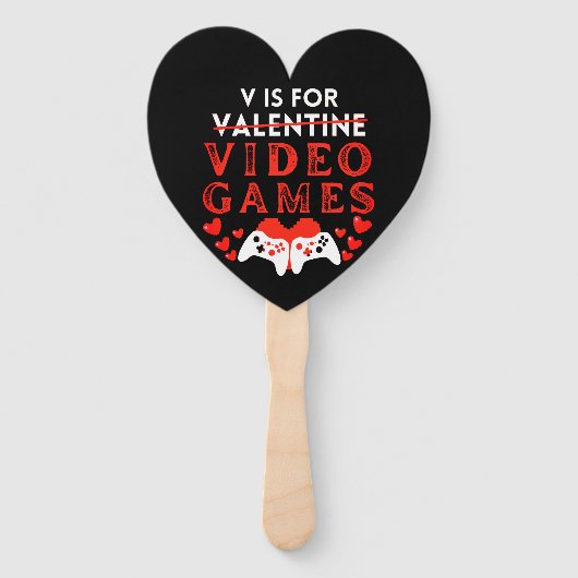 V is voor videogames Funny Valentijnsdag Gamer Handwaaier (Voorkant)