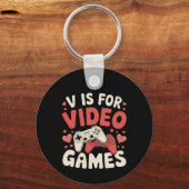 V is voor videogames Funny Valentijnsdag Gamer Sleutelhanger (Voorkant)
