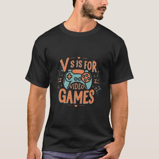V is voor videogames Funny Valentijnsdag Gamer T-shirt (Voorkant)