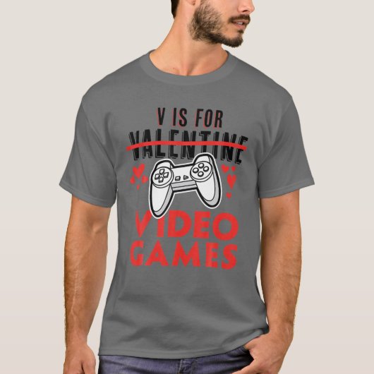 V is voor videogames Funny Valentijnsdag Gamer T-shirt (Voorkant)