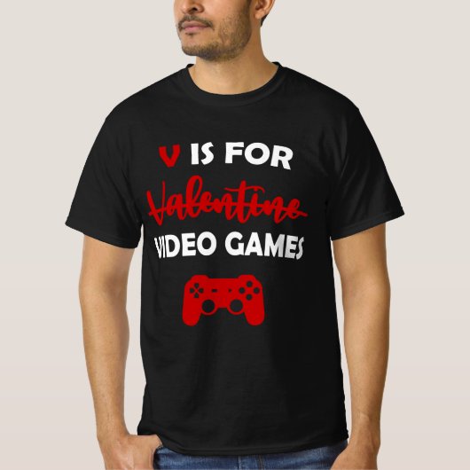 V is voor videogames Funny Valentijnsdag Gamer T-shirt (Voorkant)