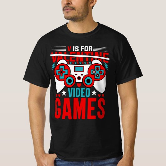 V is voor videogames Funny Valentijnsdag Gamer T-shirt (Voorkant)
