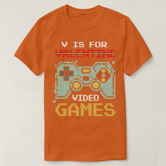 V is voor videogames Funny Valentijnsdag Gamer T-shirt (Design voorkant)