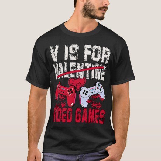 V is voor videogames Funny Valentijnsdag Gamer T-shirt (Voorkant)