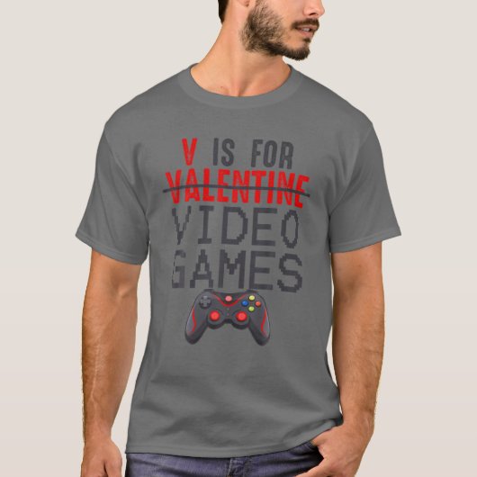 V is voor videogames Funny Valentijnsdag Gamer T-shirt (Voorkant)