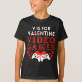V is voor videogames Funny Valentijnsdag Gamer T-shirt (Voorkant)