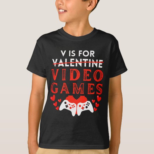 V is voor videogames Funny Valentijnsdag Gamer T-shirt (Voorkant)