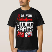 V is voor videogames Funny Valentijnsdag Gamer T-shirt (Voorkant)